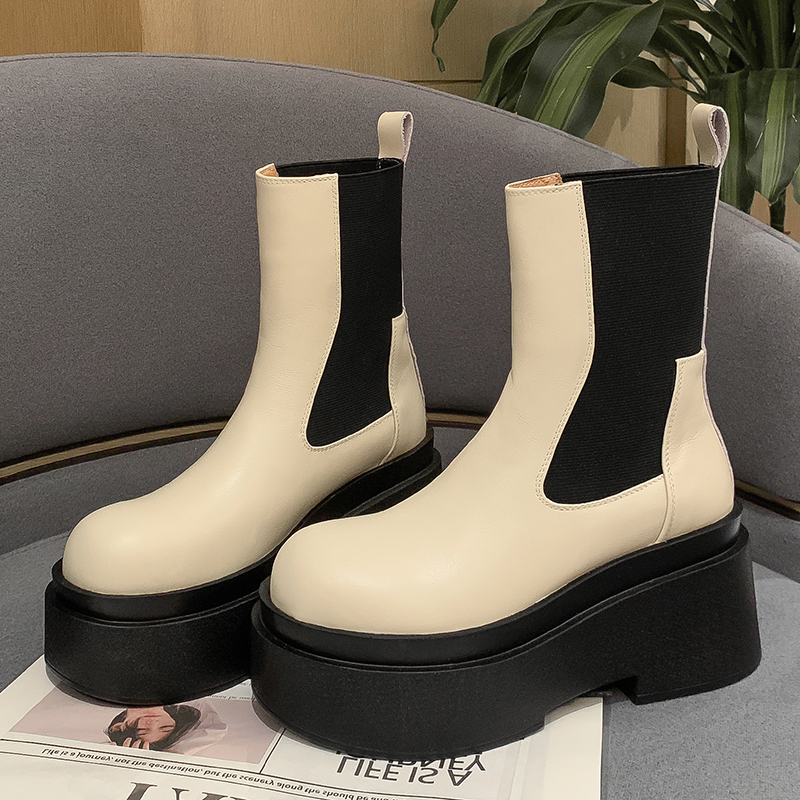 古菲斯奇女鞋粗跟厚底切尔西短靴