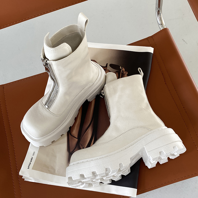 古菲斯奇女鞋粗跟马丁靴子前拉链