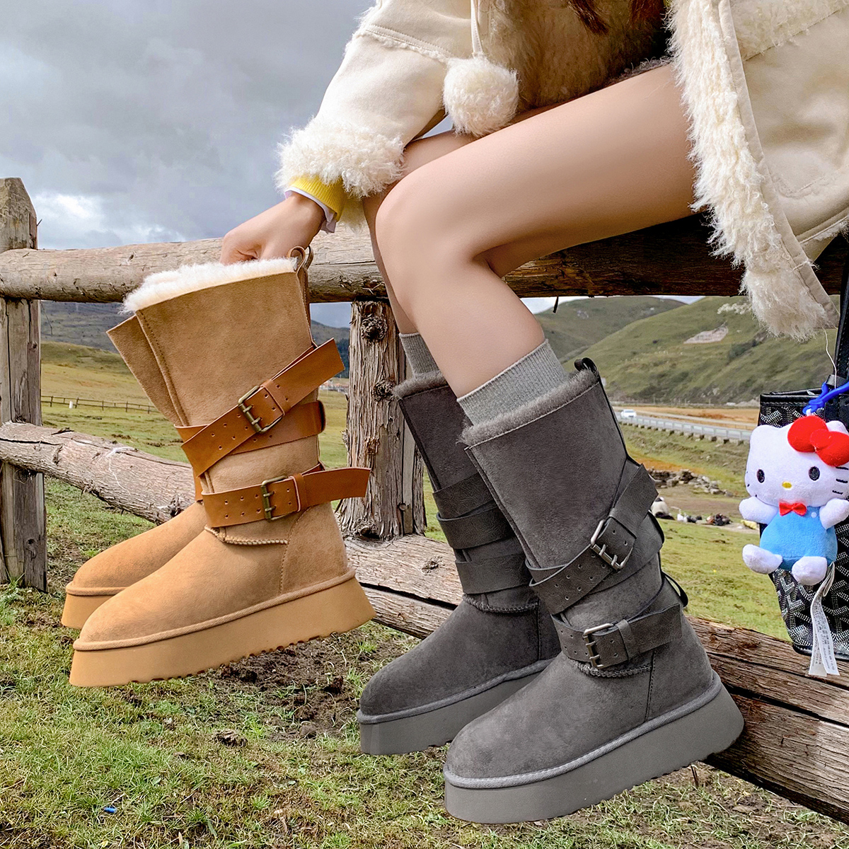 古菲斯奇女鞋厚底高筒雪地靴保暖