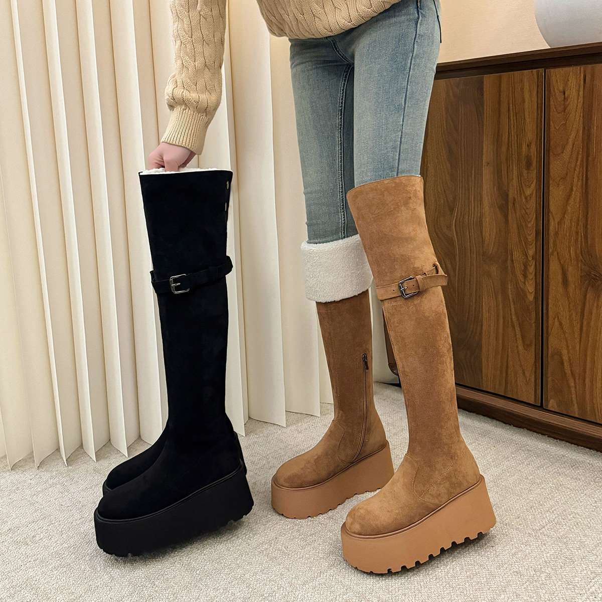 东北零下保暖鞋女松糕厚底长筒靴子瘦腿过膝雪地靴高筒弹力靴大棉,女鞋,时尚雪地靴,淘宝优惠券,粉丝福利购,淘宝优惠卷