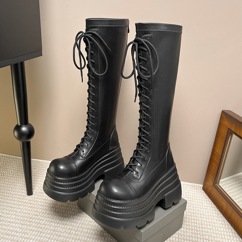 古菲斯奇女鞋厚底长筒马丁靴增高