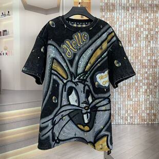 宽松短袖 卡通可爱大版 T恤男女 重工兔八哥时尚 WR潮牌秋新款