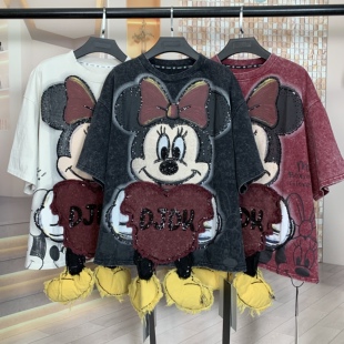 WR正品潮牌春夏重工可爱脚丫米妮卡通减龄时尚宽松短袖T恤女