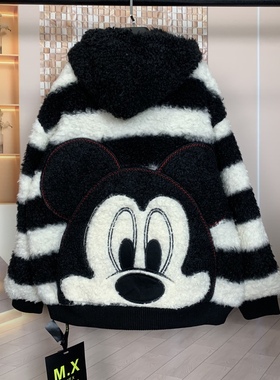 MX潮牌黑白撞色仿羊绒毛呢外套女2025年冬季新款毛绒绒连帽保暖女