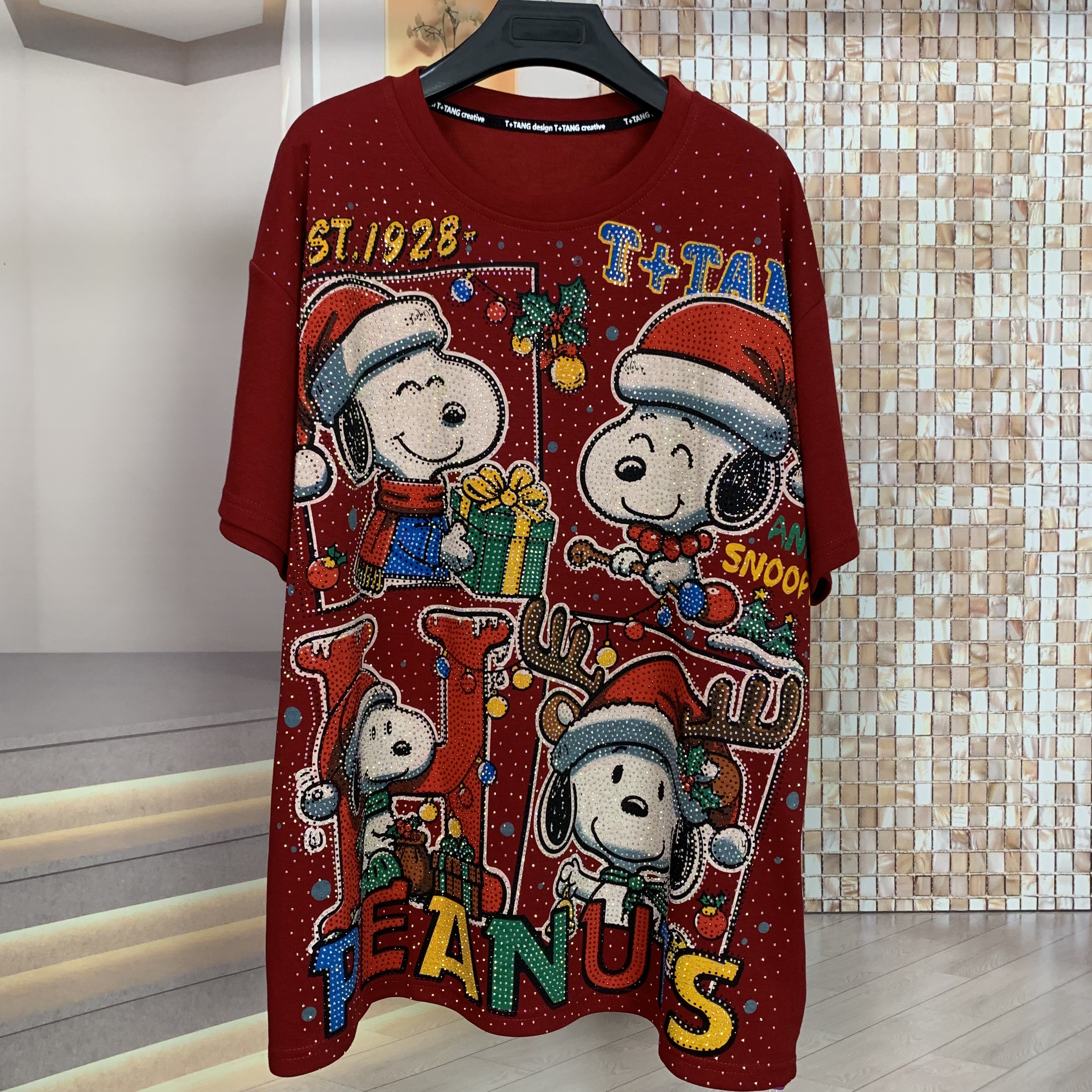 T+潮牌新款时尚重工满钻可爱史努比卡通减龄宽松短袖T恤上衣跨境