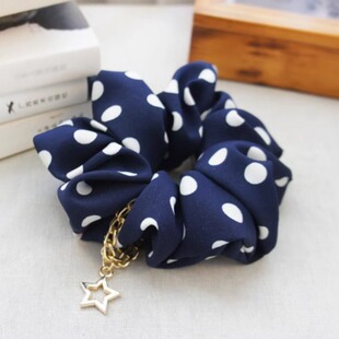 小清新布艺韩国发饰头饰头花波点发绳头绳发圈扎马尾黑色姜黄色