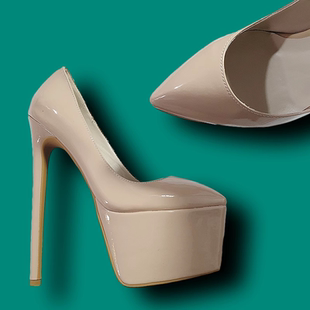 18cm恨天高高跟鞋女模特走秀演出裸色单鞋小个子防水台婚鞋新娘鞋