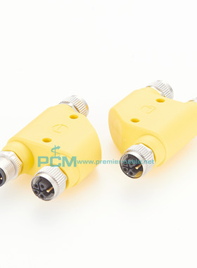M12连接器Y型三通传感器H型L编码电源分配器自动化工业设备转接头