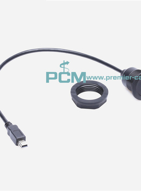 圆形USB Mini B模块 面板开孔22mm安装直通插座 USB数据延长线