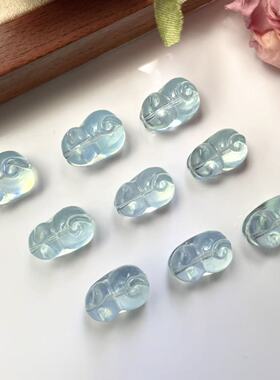 缘创手作 天然海蓝宝雕刻趴趴猫DIY配件精致萌宠小可爱