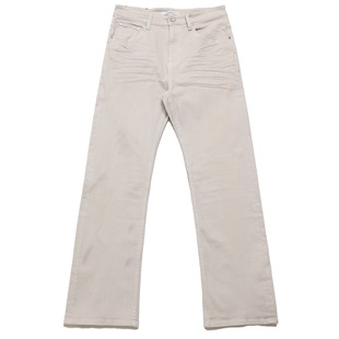 SELFNESS 25SS SKINNY立体褶皱猫须做旧修身男士弹力白牛仔裤长裤