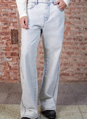 SELFNESS SNOW WASH KAIHARA日产冈山面料复古超浅蓝牛仔裤长裤男