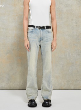 Selfness Cone Vintage微弹大理石纹复古做旧水洗磨白微喇牛仔裤