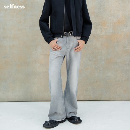 Selfness2021M闪电纹水洗牛仔裤