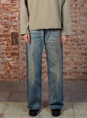 SELFNESS l 源染系列 l 咖啡润色做旧水洗蓝男士宽松牛仔裤长裤​