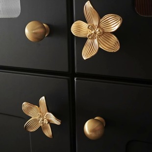 法式 橱柜抽屉单孔花型拉手四叶草把手创意复古风 衣柜柜门拉手美式