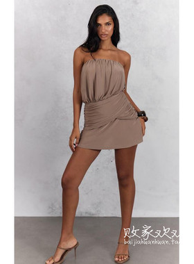 英国代购正品10.06 名品PL 女装新款 时尚抹胸迷人百搭连衣裙