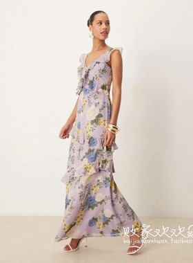 英国代购正品03.04 2025潮流导向 女装新款 时尚印花长款连衣裙