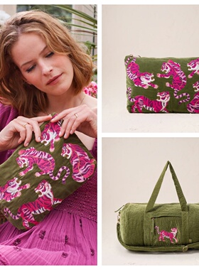 英国代购正品12.30 Wild Tiger Everyday Pouch 老虎刺绣化妆包