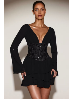 英国代购正品01.11 名品ohpolly 女装新款 设计亮片束腰连衣裙