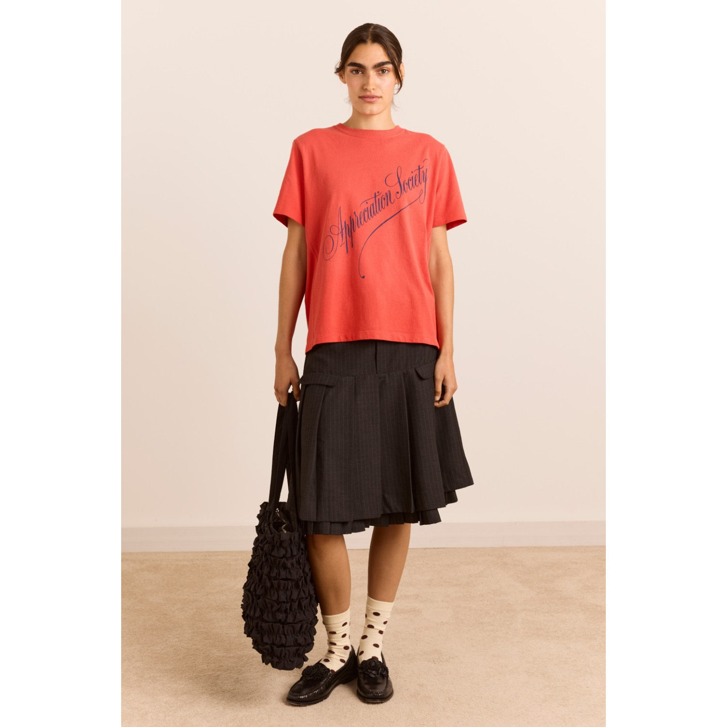 英国代购正品09.09 名品DM 女装新款 时尚褶皱条纹中长款半身裙