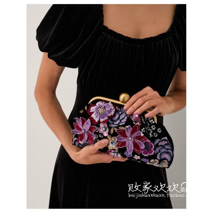 英国代购正品11.18 名品Monsoon 饰品新款 设计刺绣花绒面手拿包