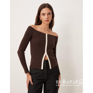 2025潮流导向 女装 新款 英国代购 打底衫 12.11 一字肩深色长袖 正品