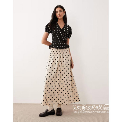 英国代购正品11.28 2025潮流导向 女装新款 时尚波点长款半身裙