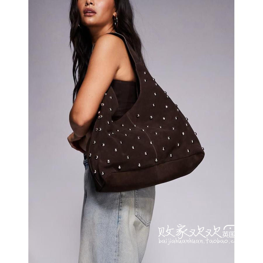 英国代购正品10.09 2025潮流导向 女包新款 绒面铆钉设计手提包