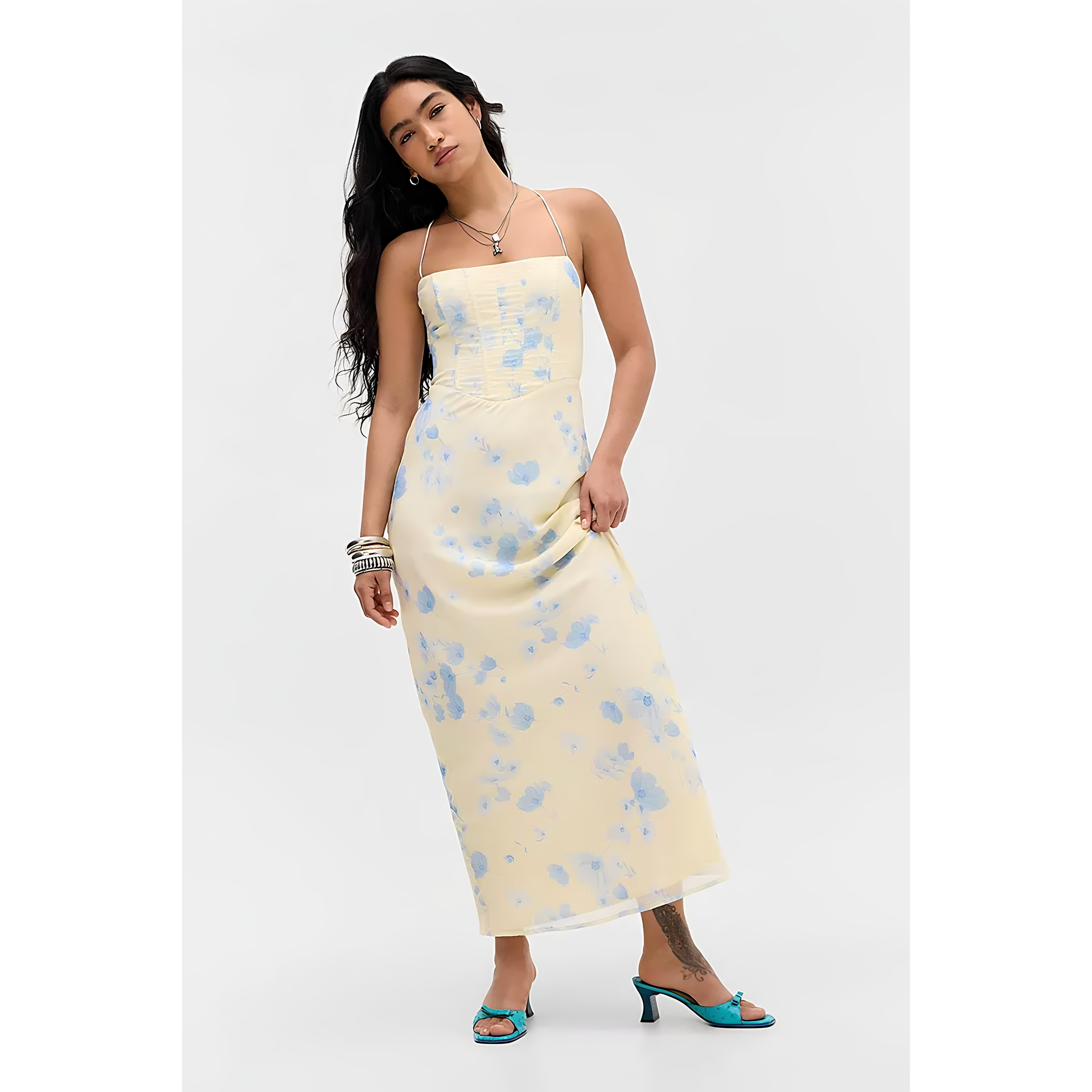 英国代购正品03.29 名品UO 女装新款 性感美背印花长款设计连衣裙