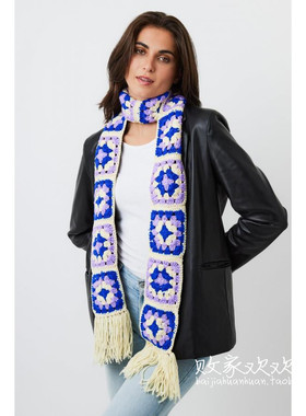 英国代购正品12.13 名品Boohoo 饰品新款 冬季钩针花流苏保暖围巾