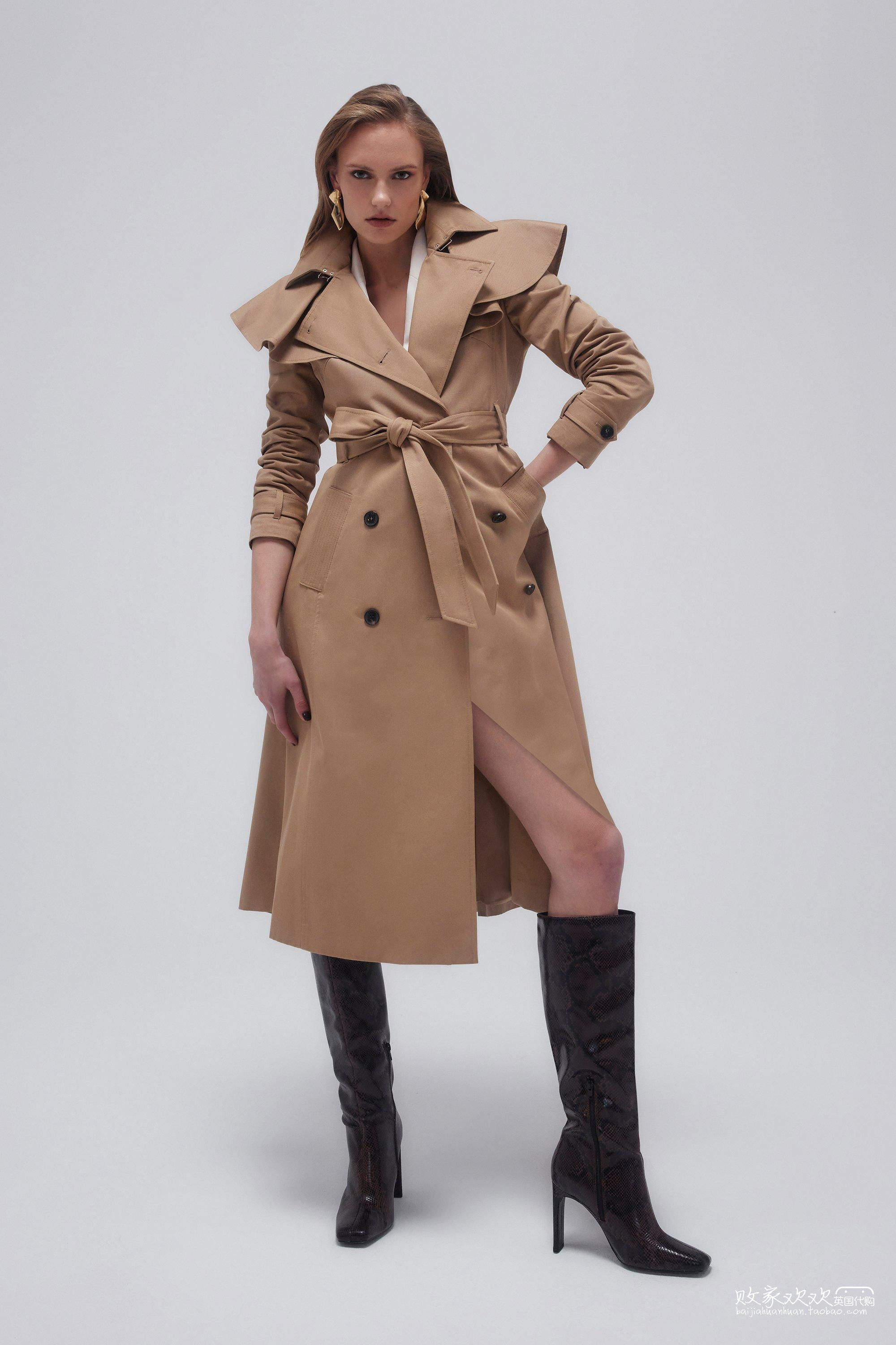 06 名品km 女装新款 设计荷叶边领子中长款大衣