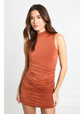 英国代购正品12.12 名品Boohoo 女装新款 设计无袖迷笛款连衣裙