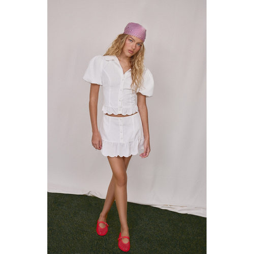 英国代购正品07.01 名品PL 女装新款 时尚荷叶边浅色迷人半身裙