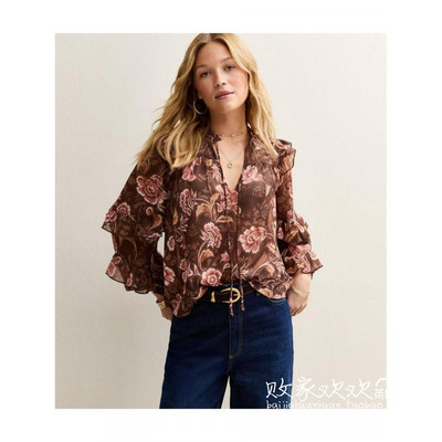 英国代购正品11.18 名品NL 女装新款 时尚印花长袖舒适百搭小衫