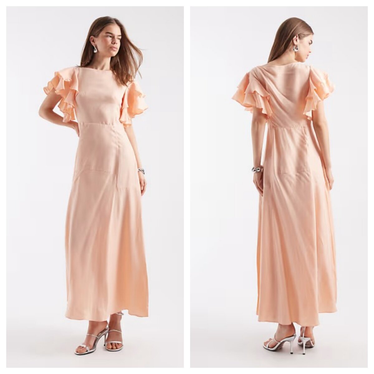 英国代购正品03.26 2026潮流导向 女装新款 荷叶边袖子长款连衣裙