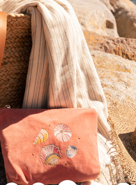 英国代购正品11.30 Seashell Wash Bag 刺绣贝壳 天鹅绒化妆包