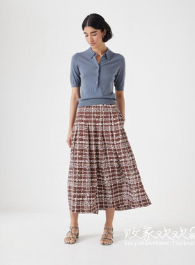 英国代购正品04.02 名品NEXT 女装新款 设计格子长款百搭半身裙