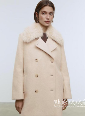 英国代购正品11.04 2025潮流导向 女装新款 气质毛领双排扣大衣