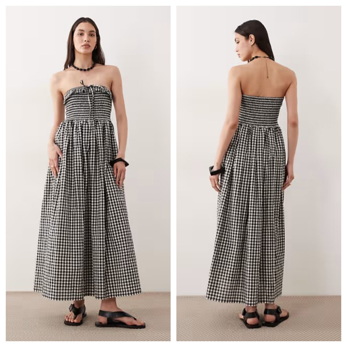 英国代购正品03.26 2026潮流导向 女装新款 沙滩风挂脖格子连衣裙