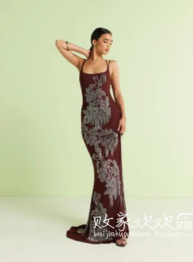 英国代购正品07.07 2025潮流导向 女装新款 吊带印花长款连衣裙