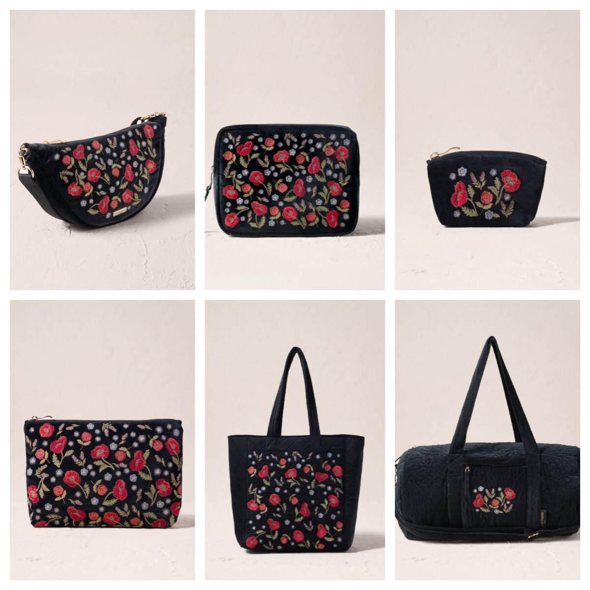 英国代购正品08.23 Poppy Meadow Everyday 刺绣罂粟花绒面化妆包