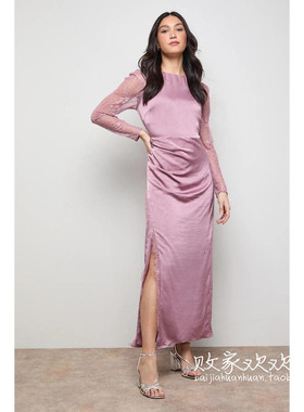 英国代购正品12.12 名品Boohoo 女装新款 设计开叉长款百搭连衣裙