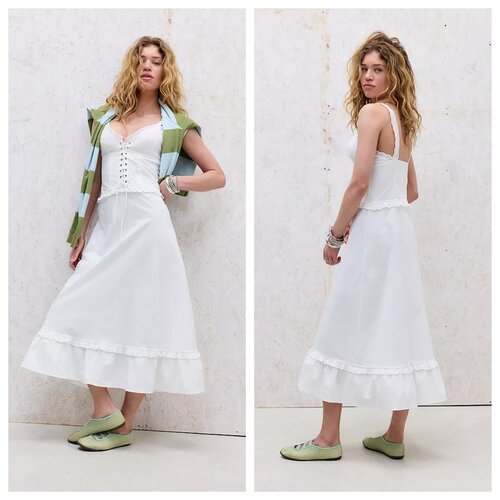 英国代购正品03.28 名品UO 女装新款 设计镂空花边长款百搭连衣裙