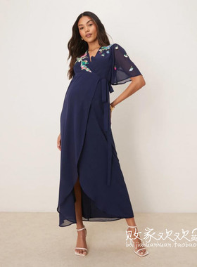 英国代购正品04.05 2025潮流导向 女装新款 刺绣花深色连衣长裙