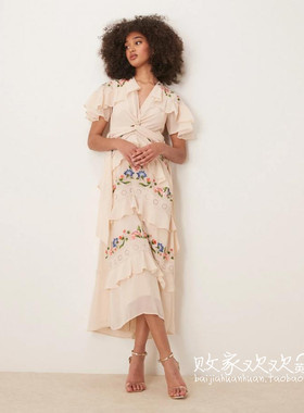 英国代购正品04.05 2025潮流导向 女装新款 设计碎花长款连衣裙