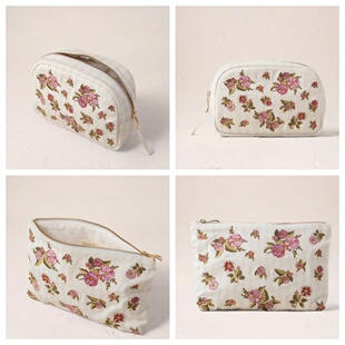 英国代购正品03.06 Floral Bouquet Stripe Printed 刺绣花化妆包
