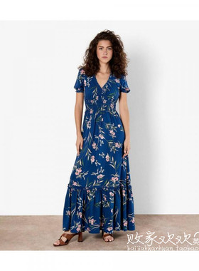 英国代购正品03.24 名品NL 女装新款 时尚碎花长款百搭连衣裙