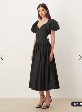 英国代购正品01.12 2026潮流导向 女装新款 泡泡袖深色长款连衣裙