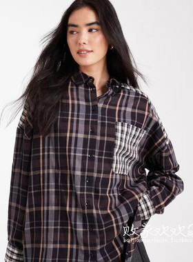 英国代购正品10.07 2025潮流导向 女装新款 翻领格子长袖舒适衬衫